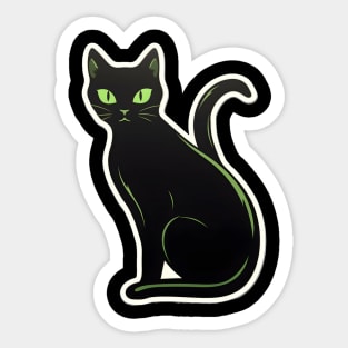 Mysterious Black Cat with Piercing Green Eyes Sticker